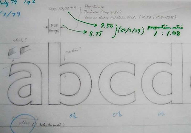 One of Eiichi’s design sketches, showing changes to the x-height.